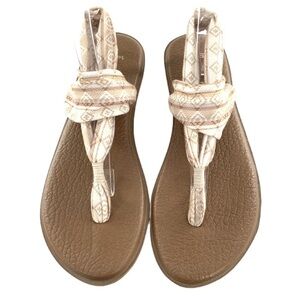 Sanuk sandals size 10 41 tan cream tribal print yoga comfort festival bohemian
